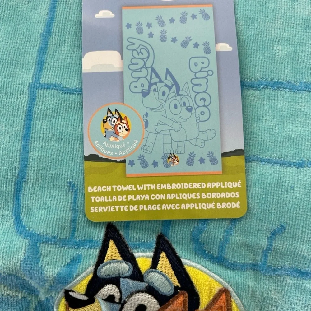 - Bluey & Bingo Beach towel with Embroidered (86 cm X 160 cm )